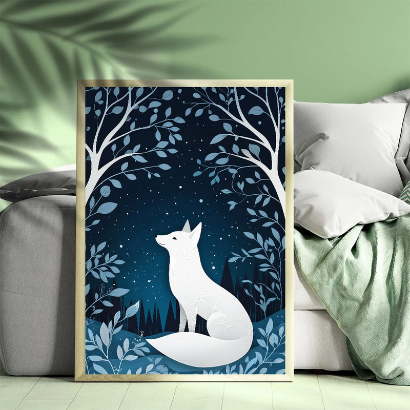 White Fox In The Forest - Living Room - Canvas Wall Art - Print - Wall Decor