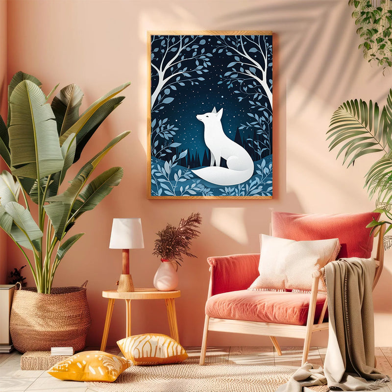 White Fox In The Forest - Living Room - Canvas Wall Art - Print - Wall Decor