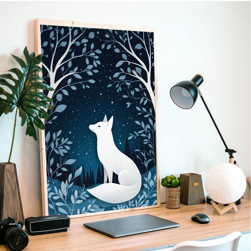 White Fox In The Forest - Living Room - Canvas Wall Art - Print - Wall Decor