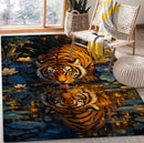 Wild Tiger Drinking Water Rectangular Area Rug