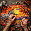 Zebra Sunset Painting Jigsaw Puzzle