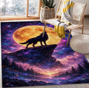 Wolf At Moon Night Rectangular Area Rug