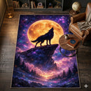 Wolf At Moon Night Rectangular Area Rug