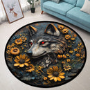 Wolf Flower Stained Glass Round Rug