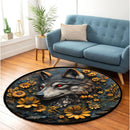 Wolf Flower Stained Glass Round Rug