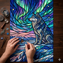 Aurora Wolf Stained Glass Jigsaw Puzzle