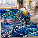 Aurora Wolf Stained Glass Rectangular Area Rug