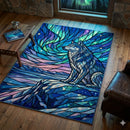 Aurora Wolf Stained Glass Rectangular Area Rug