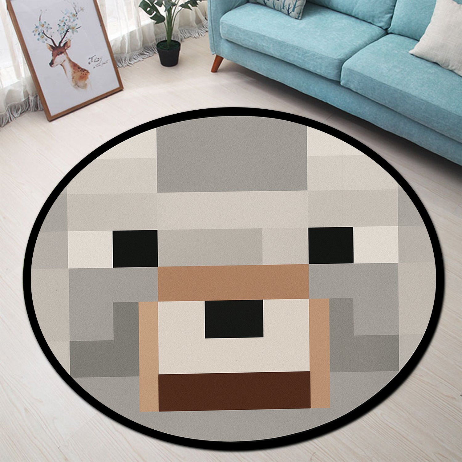 Wolf Face Pixel Round Rug