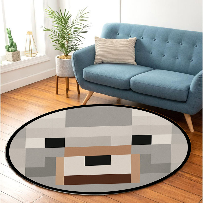 Wolf Face Pixel Round Rug