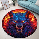 Wolf Stained Glass Round Rug