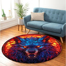 Wolf Stained Glass Round Rug