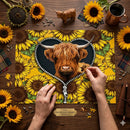 Highland Cow Sunflower Zipper Jigsaw Puzzle