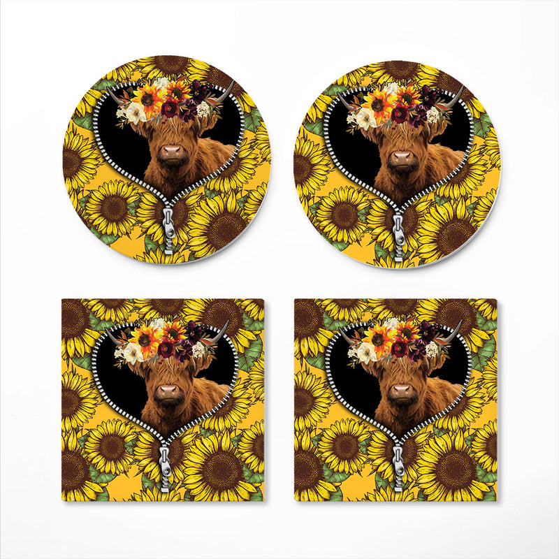 Yak Sunflower Zipper Ceramic Decor Coaster - Gift Idea