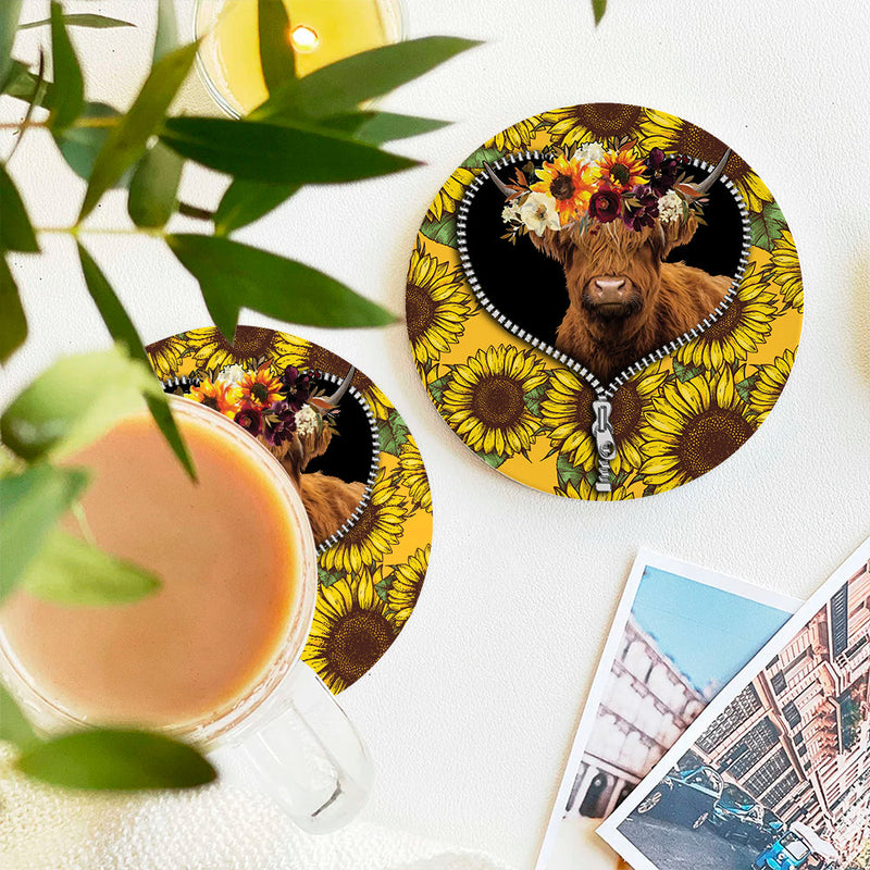 Yak Sunflower Zipper Ceramic Decor Coaster - Gift Idea