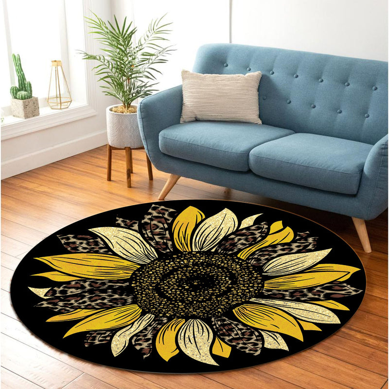 Yellow Cheetah Sunflower Round Rug
