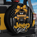 Yellow Jeep Girl American Flag Car Spare Tire Cover