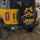 Yellow Jeep Girl American Flag Car Spare Tire Cover