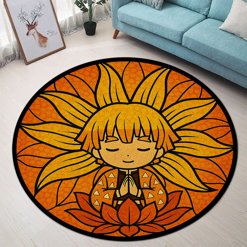 Yoga Meditation Mandala Agatsuma Zenitsu Demon Stained Glass Round Rug