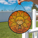 Yoga Meditation Mandala Agatsuma Zenitsu Demon Stained Glass Suncatcher