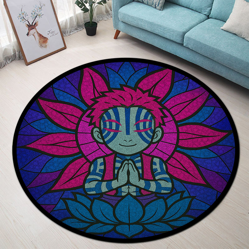 Yoga Meditation Mandala Akaza Demon Stained Glass Round Rug