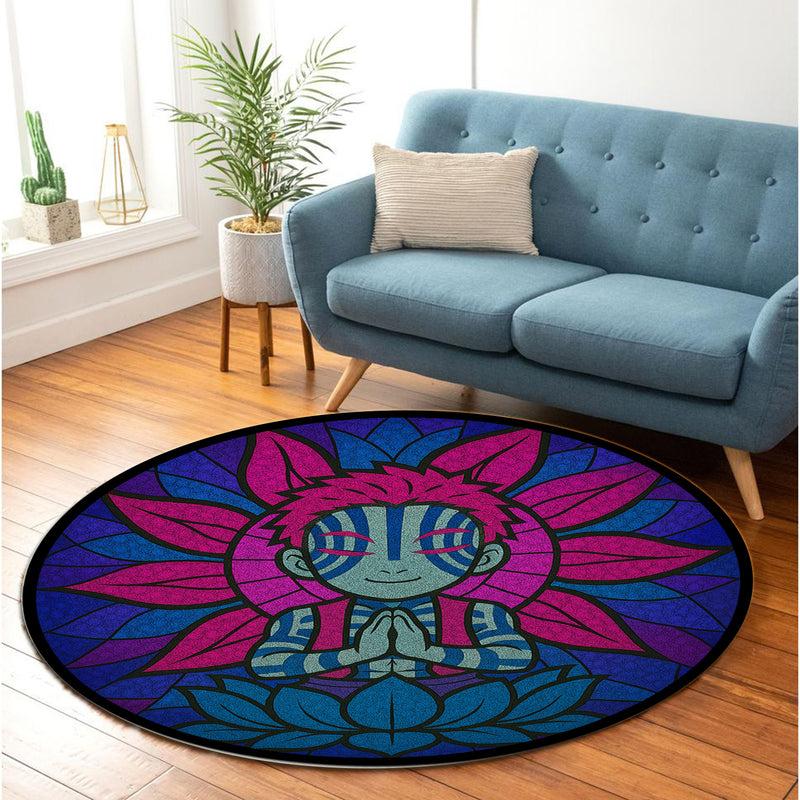 Yoga Meditation Mandala Akaza Demon Stained Glass Round Rug