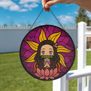 Yoga Meditation Mandala Kamado Nezuko Demon Slayer Stained Glass Suncatcher