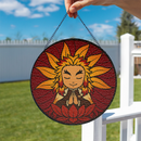 Yoga Meditation Mandala Rengoku Kyojuro Demon Slayer Stained Glass Suncatcher