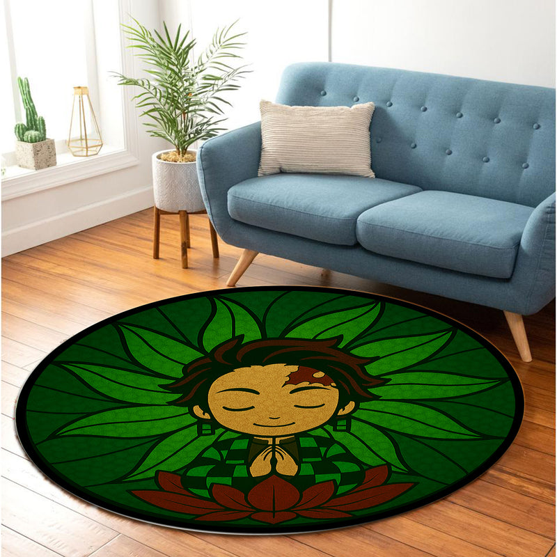 Yoga Meditation Mandala  Tanjiro Kamado Demon Stained Glass Round Carpet Rug Bedroom Living Room Home Decor
