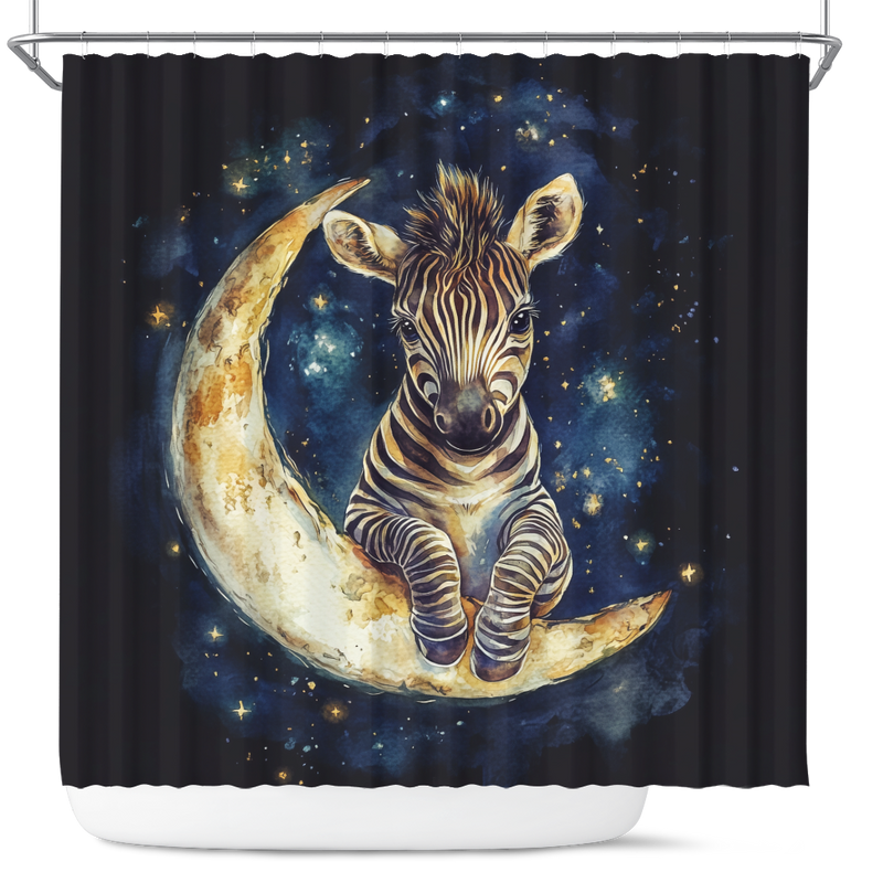 Zebra Horse Watercolor Star Night Shower Curtain