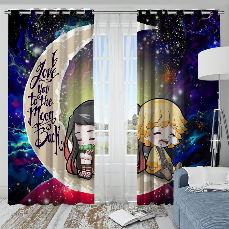 Zenitsu And Nezuko Chibi Demon Slayer Love You To The Moon Galaxy Window Curtain