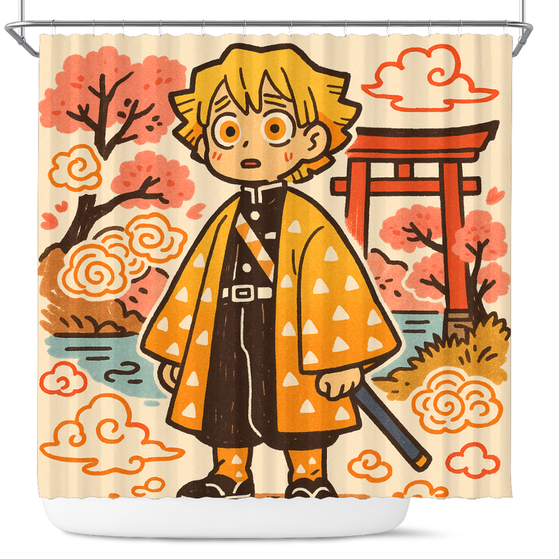 Zenitsu Demon Slayer Japan Ink Style Shower Curtain