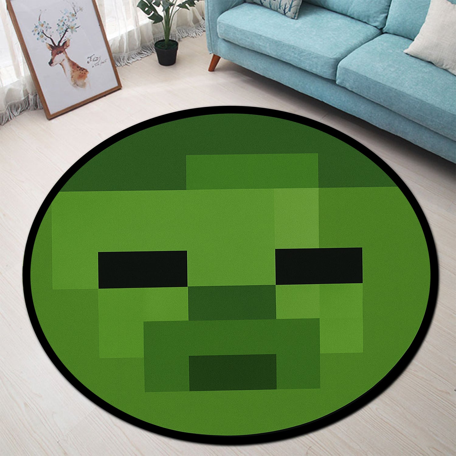 Zombie Face Pixel Round Rug
