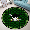 One Piece Straw Hat Zoro Green Checkered Round Rug