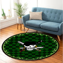 One Piece Straw Hat Zoro Green Checkered Round Rug
