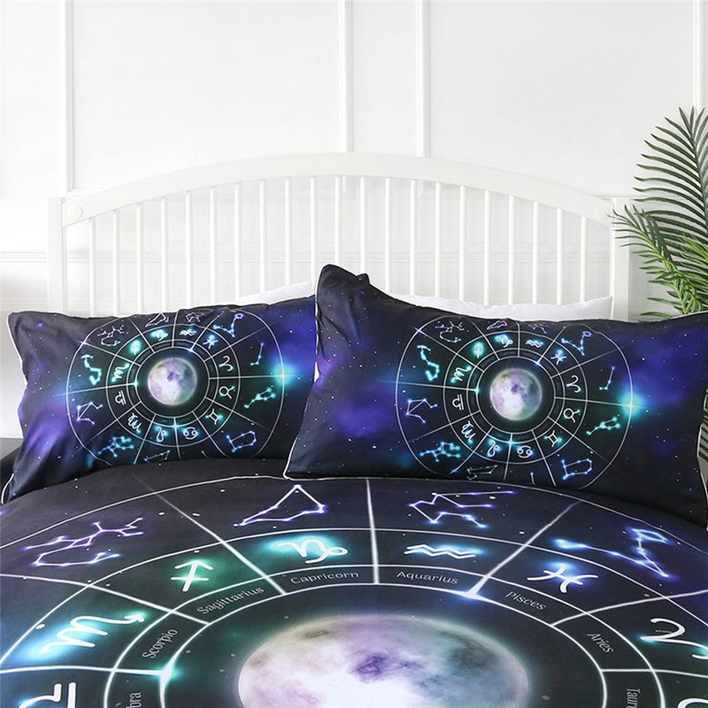 Astrology Moon And Stars Bedding Set Duvet Cover And 2 Pillowcases Nearkii