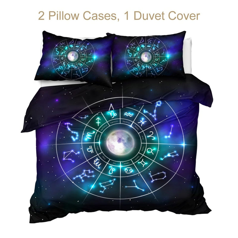 Astrology Moon And Stars Bedding Set Duvet Cover And 2 Pillowcases Nearkii