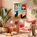 Acrylic Painting Woman And Black Cat - Living Room - Canvas Wall Art - Print - Wall Decor