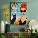 Acrylic Painting Woman And Black Cat - Living Room - Canvas Wall Art - Print - Wall Decor