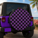Glitter Purple And Black Squares Car Spare Tire Cover