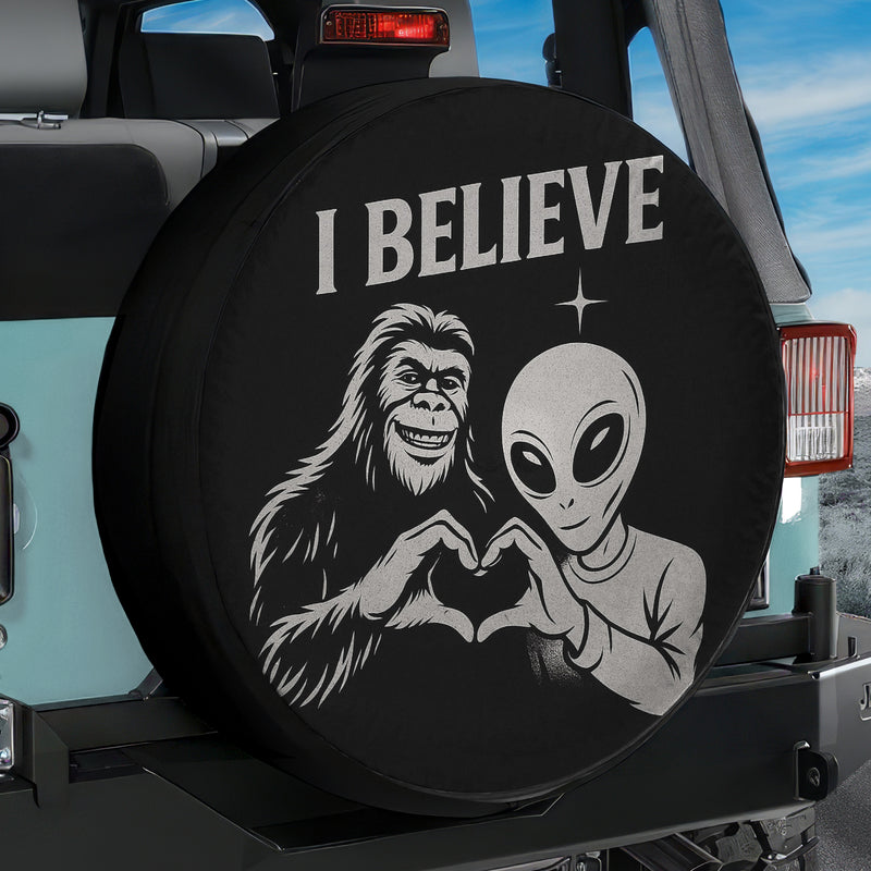 Alien And Big Foot Believe Car Spare Tire Cover