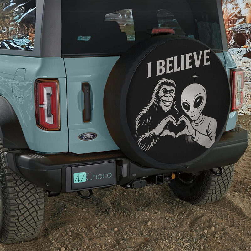 Alien And Big Foot Believe Car Spare Tire Cover