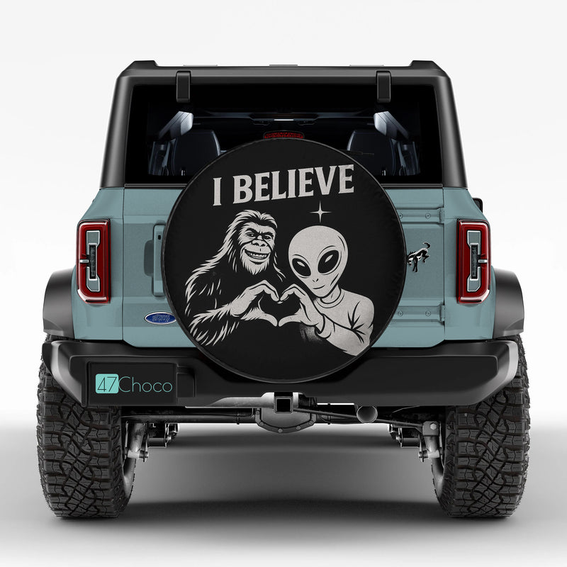 Alien And Big Foot Believe Car Spare Tire Cover