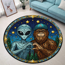 Alien And Bigfoot Stained Glass Round Rug