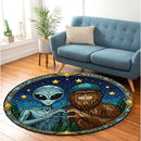 Alien And Bigfoot Stained Glass Round Rug