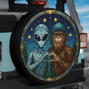 Alien And Bigfoot Stained Glass Jeep Car Spare Tire Cover