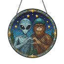 Alien And Bigfoot Stained Glass Suncatcher