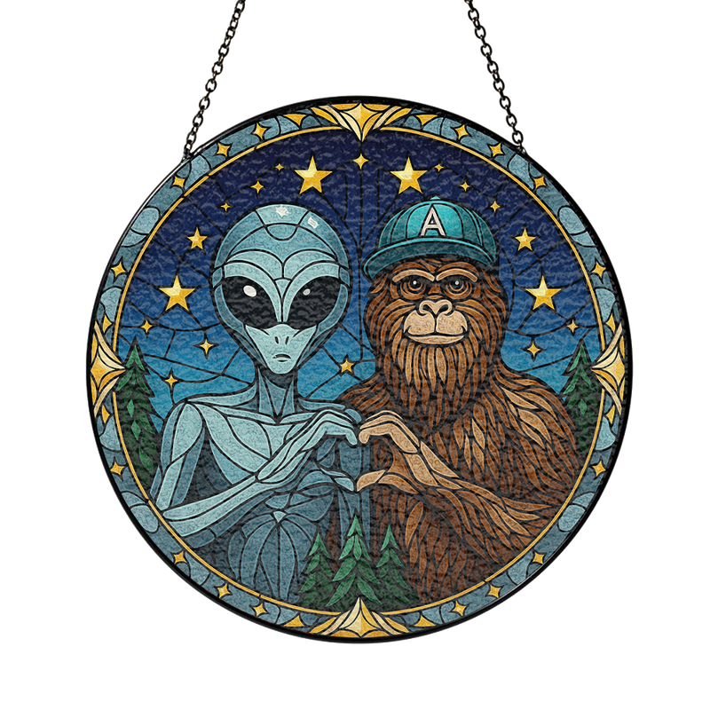 Alien And Bigfoot Stained Glass Suncatcher