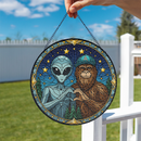 Alien And Bigfoot Stained Glass Suncatcher