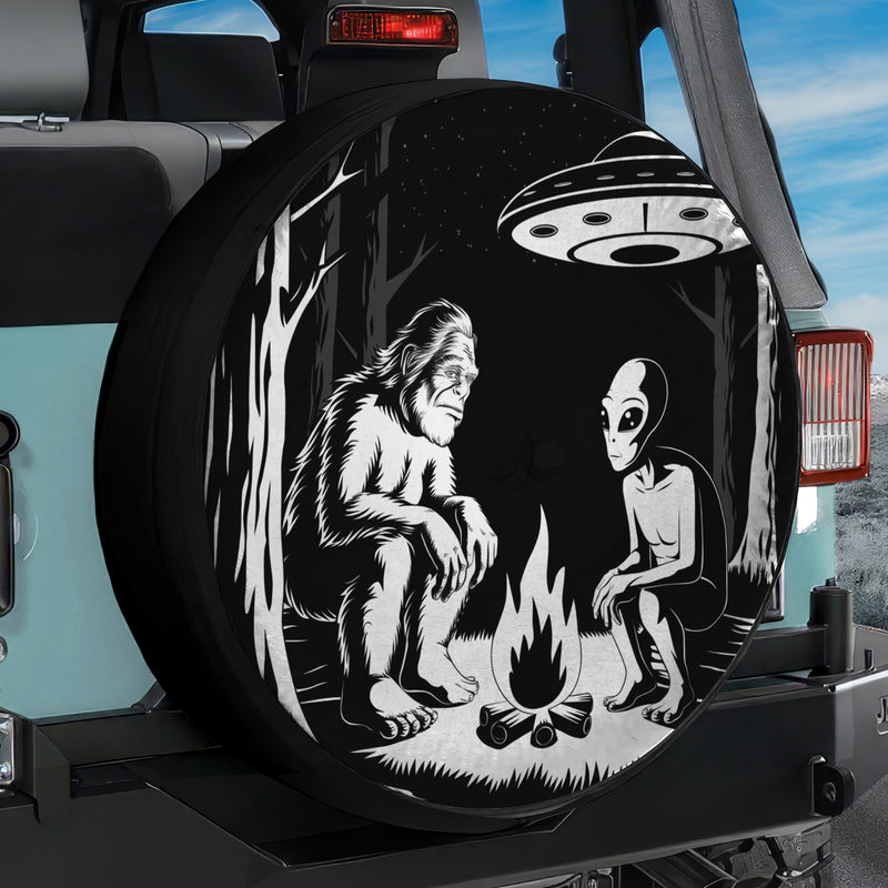 Aliens and Bigfoot Camping Jeep Car Spare Tire Cover
